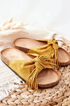 Damskie Boto Klapki Na Korkowej Podeszwie Żółte Taryne