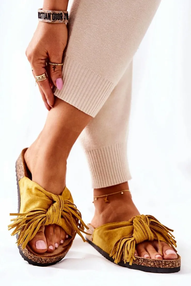 Damskie Boto Klapki Na Korkowej Podeszwie Żółte Taryne