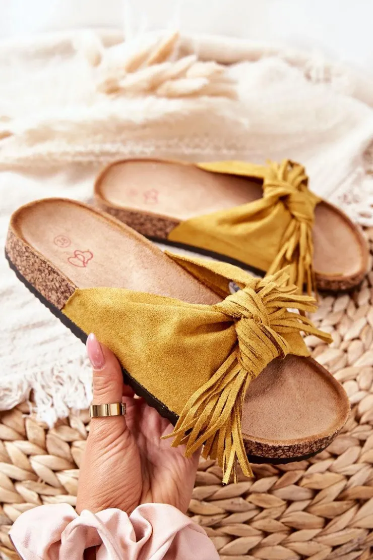 Damskie Boto Klapki Na Korkowej Podeszwie Żółte Taryne