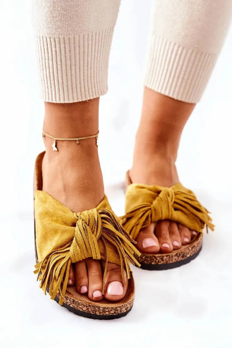 Damskie Boto Klapki Na Korkowej Podeszwie Żółte Taryne