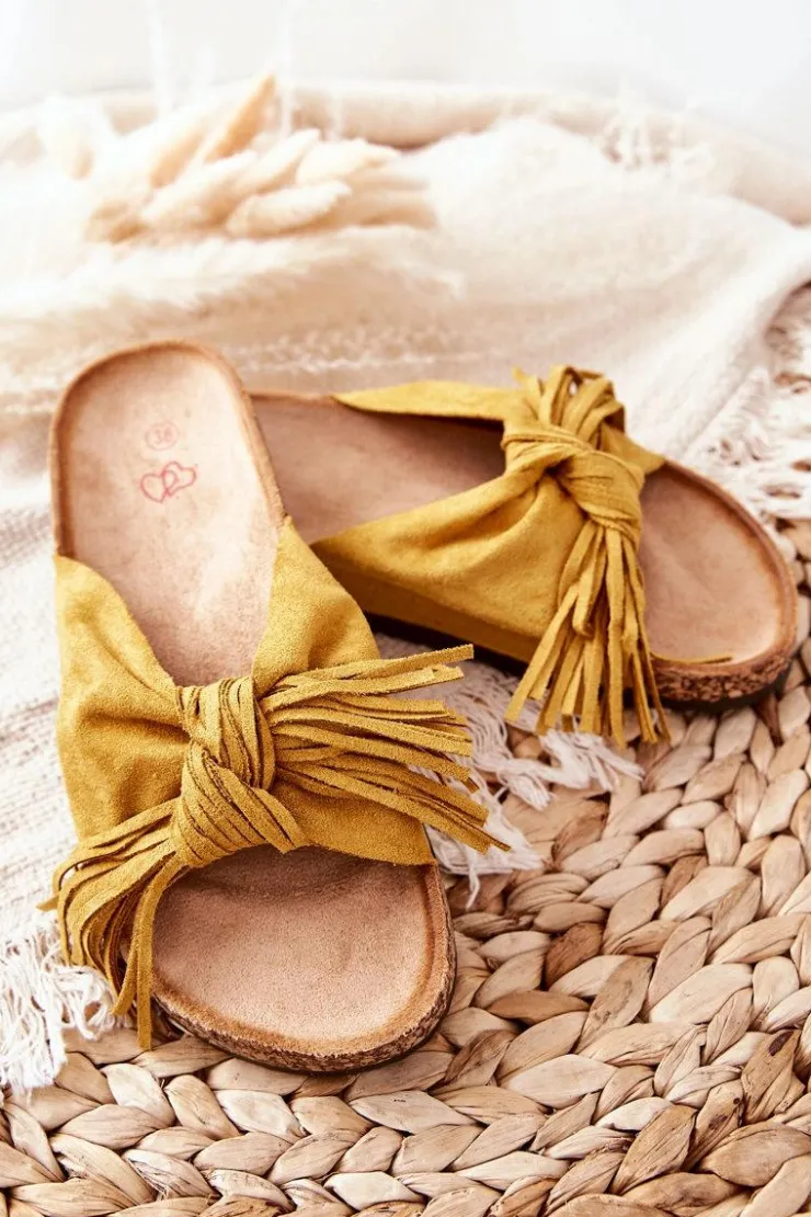 Damskie Boto Klapki Na Korkowej Podeszwie Żółte Taryne