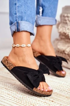 Discount Boto Klapki Na Korkowej Podeszwie Czarne Wendy