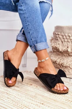 Discount Boto Klapki Na Korkowej Podeszwie Czarne Wendy