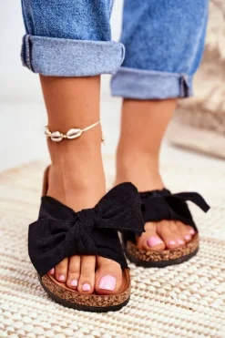 Discount Boto Klapki Na Korkowej Podeszwie Czarne Wendy