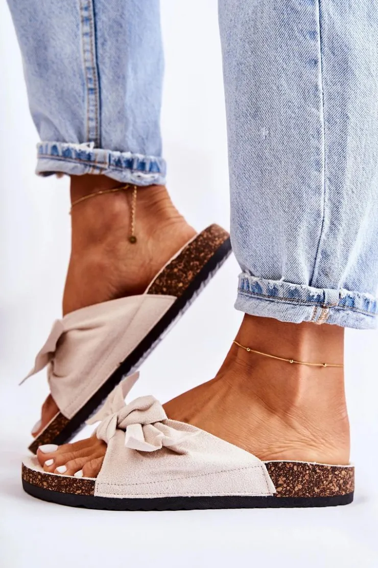 Boto Klapki Na Korkowej Podeszwie Alabastrowe Wendy