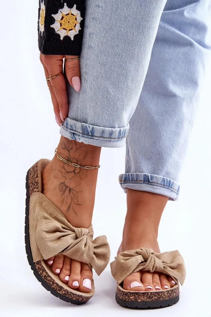 Damskie Boto Klapki Na Korkowej Podeszwie Jasnobeżowe Wendy