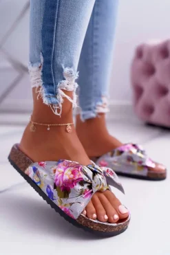 Boto Klapki Korkowe|Klapki Damskie Klasyczne*Klapki Na Korkowej Podeszwie Szare W Kwiaty Wendy