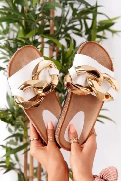 Damskie Boto Klapki Na Korku Z Łańcuchem Białe Last Dance