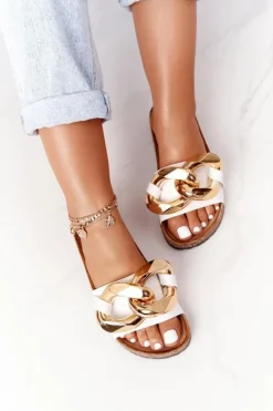 Damskie Boto Klapki Na Korku Z Łańcuchem Białe Last Dance