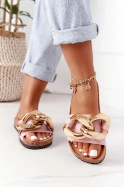 Discount Boto Klapki Na Korku Z Łańcuchem Różowe Last Dance Różowy