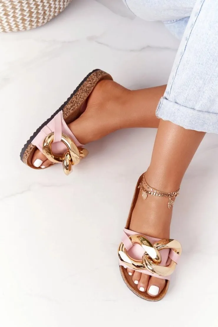 Discount Boto Klapki Na Korku Z Łańcuchem Różowe Last Dance Różowy