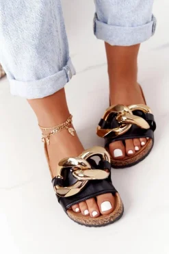 Best Boto Klapki Na Korku Z Łańcuchem Czarne Last Dance