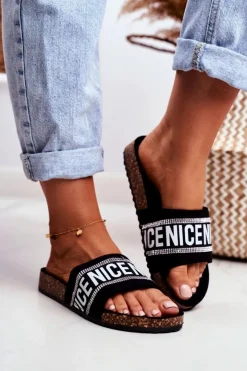 Hot Evento Klapki Na Korku Z Cyrkoniami Czarne Be Nice