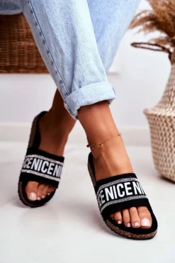 Hot Evento Klapki Na Korku Z Cyrkoniami Czarne Be Nice