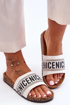 Clearance Evento Klapki Na Korku Z Cyrkoniami Białe Be Nice