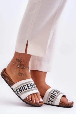 Clearance Evento Klapki Na Korku Z Cyrkoniami Białe Be Nice