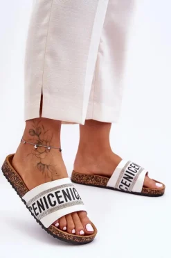 Clearance Evento Klapki Na Korku Z Cyrkoniami Białe Be Nice