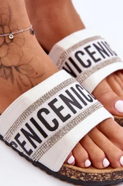 Clearance Evento Klapki Na Korku Z Cyrkoniami Białe Be Nice