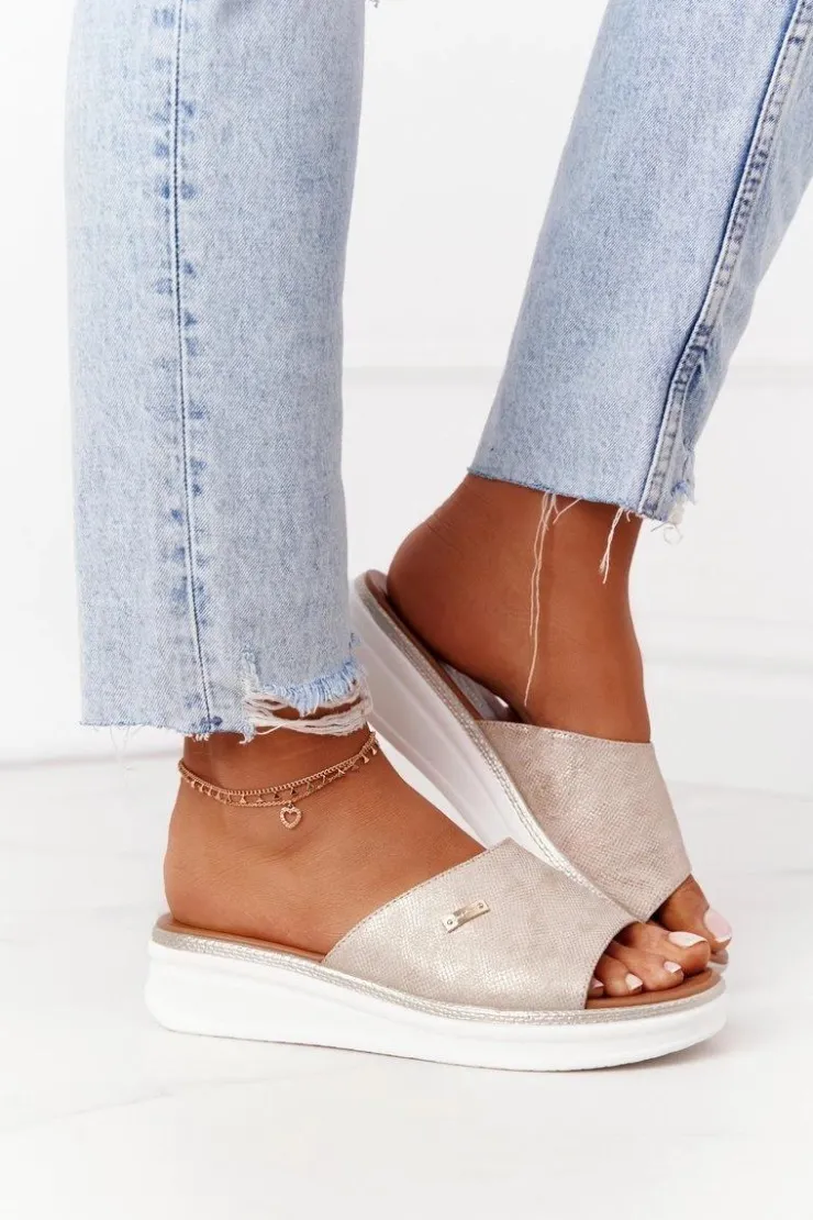 Clearance Buty Sergio Leone Klapki Na Koturnie Sergio Leone SK042 Złote