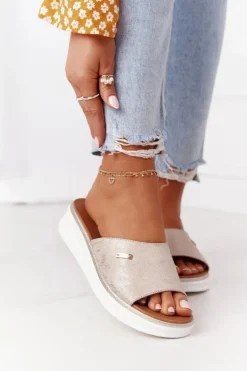 Clearance Buty Sergio Leone Klapki Na Koturnie Sergio Leone SK042 Złote