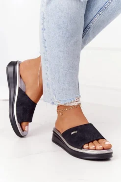 Buty Sergio Leone Klapki Na Koturnie|Klapki Na Obcasie*Klapki Na Koturnie Sergio Leone SK042 Czarne