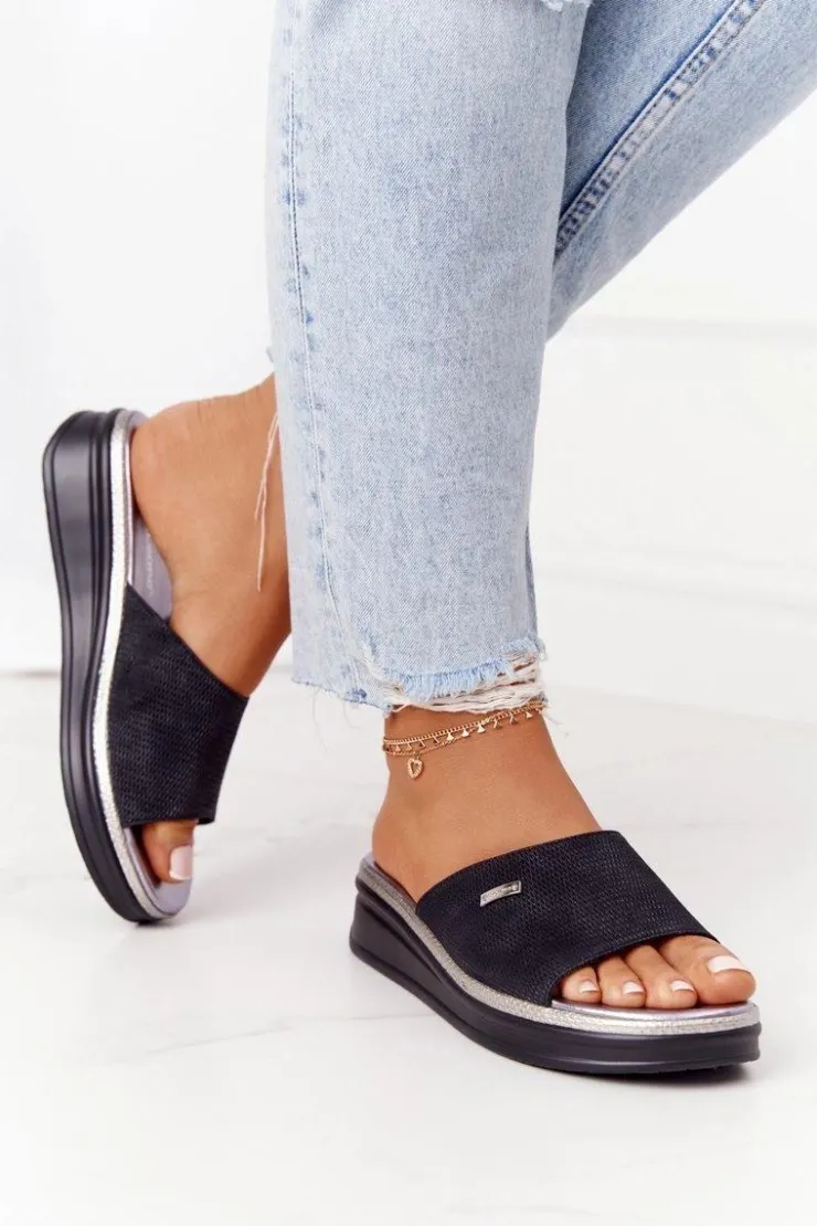 Buty Sergio Leone Klapki Na Koturnie|Klapki Na Obcasie*Klapki Na Koturnie Sergio Leone SK042 Czarne