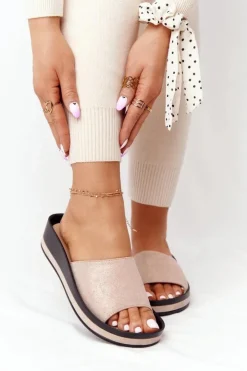 Damskie Buty damskie Vinceza Klapki Na Koturnie Vinceza 21-17113 Beżowo-Złote