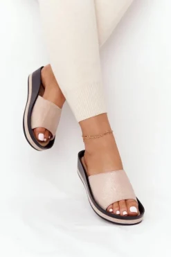 Damskie Buty damskie Vinceza Klapki Na Koturnie Vinceza 21-17113 Beżowo-Złote