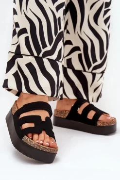 Damskie Boto Klapki Na Masywnej Platformie Czarne Daldiva