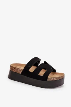 Damskie Boto Klapki Na Masywnej Platformie Czarne Daldiva