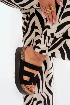 Damskie Boto Klapki Na Masywnej Platformie Czarne Daldiva