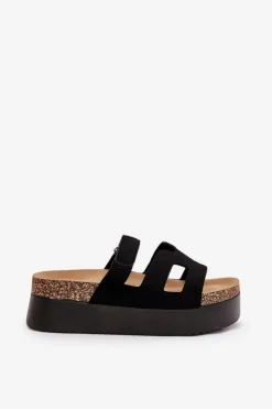 Damskie Boto Klapki Na Masywnej Platformie Czarne Daldiva