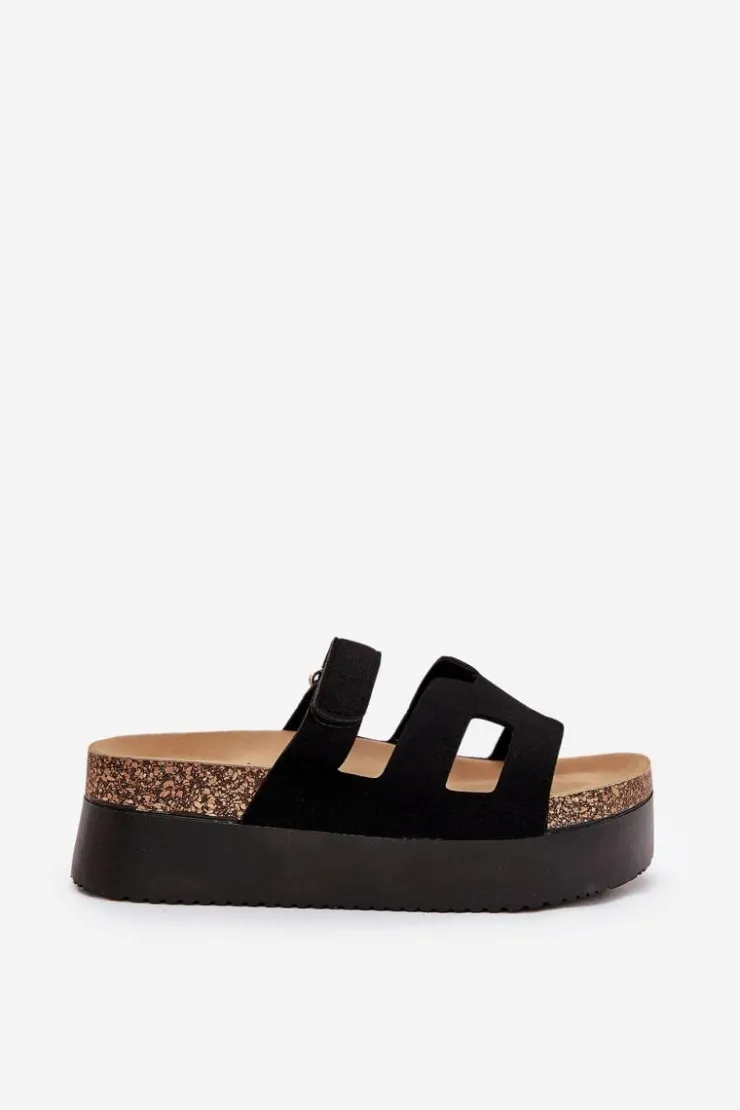 Damskie Boto Klapki Na Masywnej Platformie Czarne Daldiva