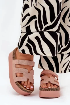 Boto Klapki Korkowe|Klapki Na Platformie*Klapki Na Masywnej Platformie Różowe Daldiva