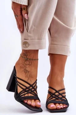 Boto Klapki Na Obcasie*Klapki Na Obcasie Z Paseczkami Czarne Beckie