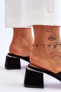 Damskie buty S.Barski Klapki Na Obcasie|Klapki Damskie Klasyczne*Klapki Na Obcasie Z Siateczką S.Barski KV-612-1 Czarne