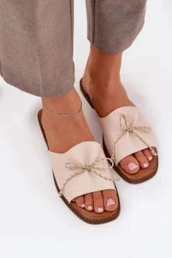 Boto Klapki Damskie Klasyczne*Klapki Na Płaskiej Podeszwie Z Ozdobną Kokardką Beżowe Deonelis Beżowy