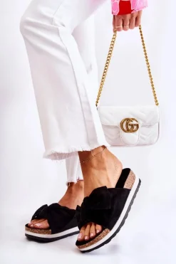 Damskie Boto Klapki Na Platformie Czarne So Comfy