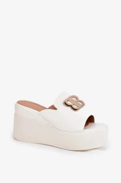 Boto Klapki Na Koturnie|Klapki Na Platformie*Klapki Na Platformie I Koturnie Z Ozdobą Białe Tanonea