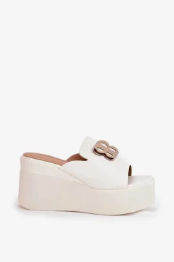 Boto Klapki Na Koturnie|Klapki Na Platformie*Klapki Na Platformie I Koturnie Z Ozdobą Białe Tanonea