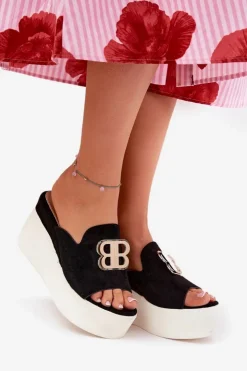 Boto Klapki Na Koturnie|Klapki Na Platformie*Klapki Na Platformie I Koturnie Z Ozdobą Czarne Tanonea Czarny