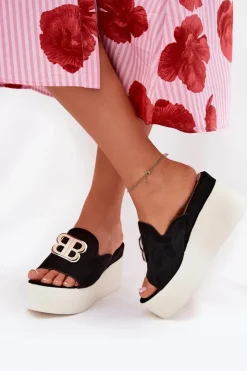 Boto Klapki Na Koturnie|Klapki Na Platformie*Klapki Na Platformie I Koturnie Z Ozdobą Czarne Tanonea Czarny
