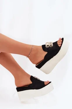 Boto Klapki Na Koturnie|Klapki Na Platformie*Klapki Na Platformie I Koturnie Z Ozdobą Czarne Tanonea Czarny