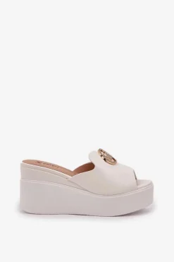 Boto Klapki Na Koturnie|Klapki Na Platformie*Klapki Na Platformie I Koturnie Z Ozdobą Białe Nanessia