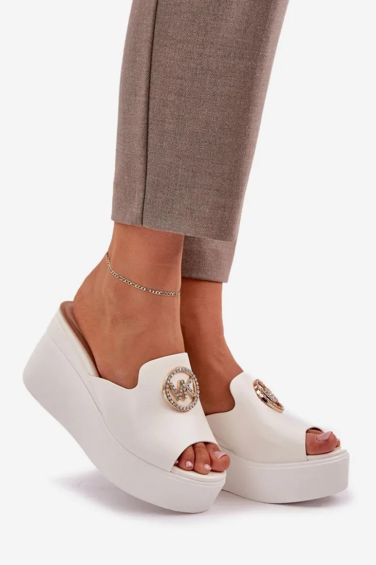 Boto Klapki Na Koturnie|Klapki Na Platformie*Klapki Na Platformie I Koturnie Z Ozdobą Białe Nanessia