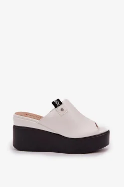 New Boto Klapki Na Platformie I Koturnie Eko Skórzane Białe Eridoria