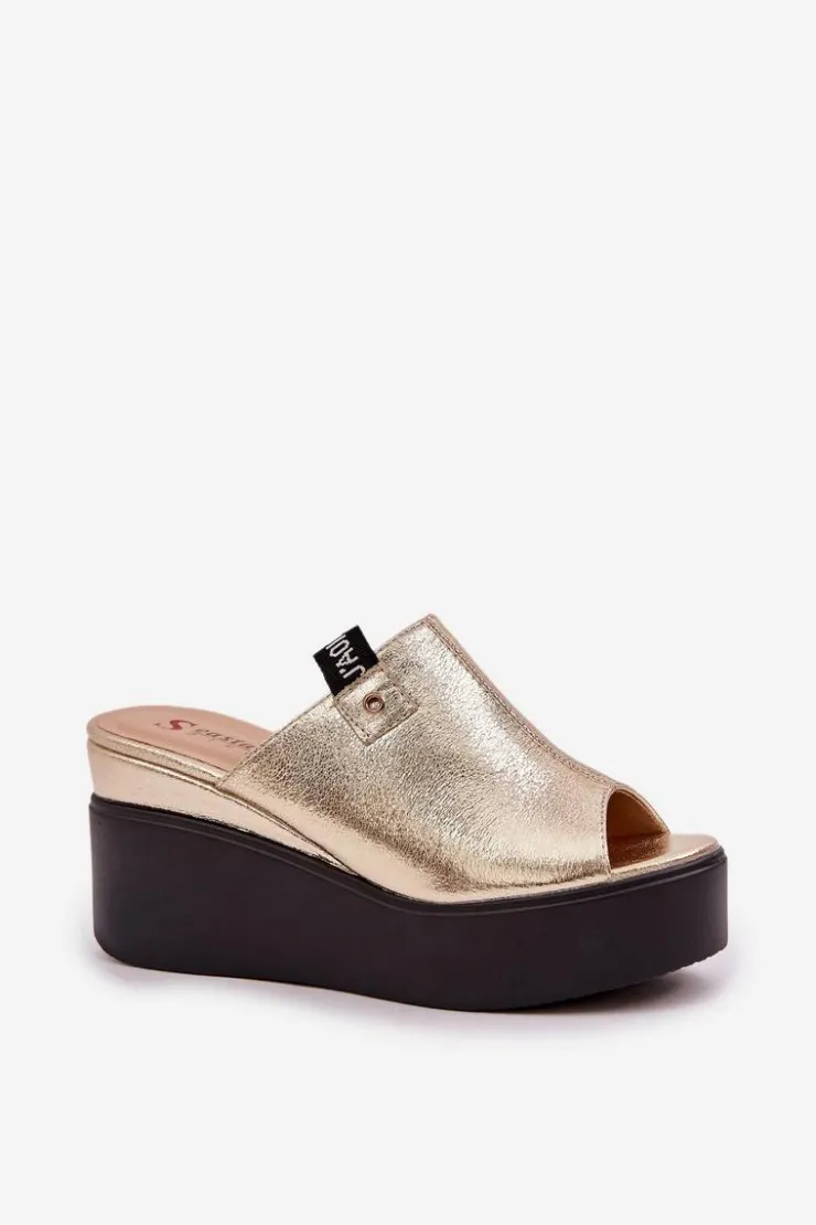 Boto Klapki Na Koturnie|Klapki Na Platformie*Klapki Na Platformie I Koturnie Eko Skórzane Złote Eridoria