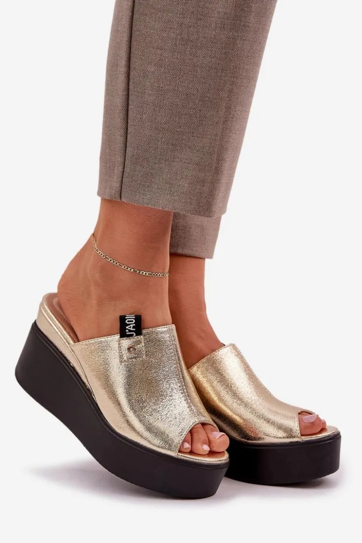 Boto Klapki Na Koturnie|Klapki Na Platformie*Klapki Na Platformie I Koturnie Eko Skórzane Złote Eridoria