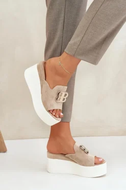 Best Boto Klapki Na Platformie I Koturnie Z Ozdobą Beżowe Tanonea Beżowy