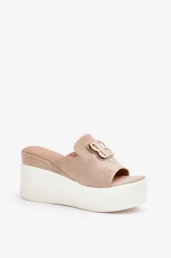 Best Boto Klapki Na Platformie I Koturnie Z Ozdobą Beżowe Tanonea Beżowy